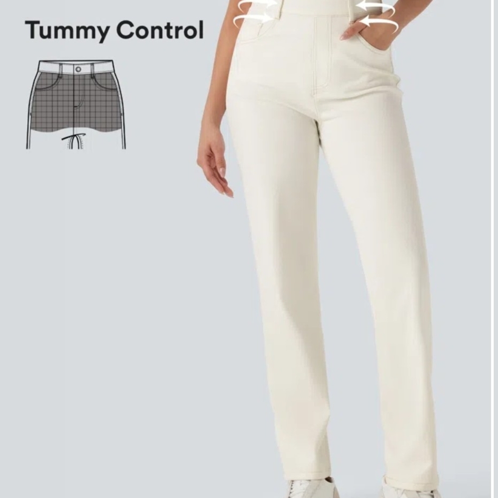 HALARA Cream Straight Leg Denim High-Rise Fitted